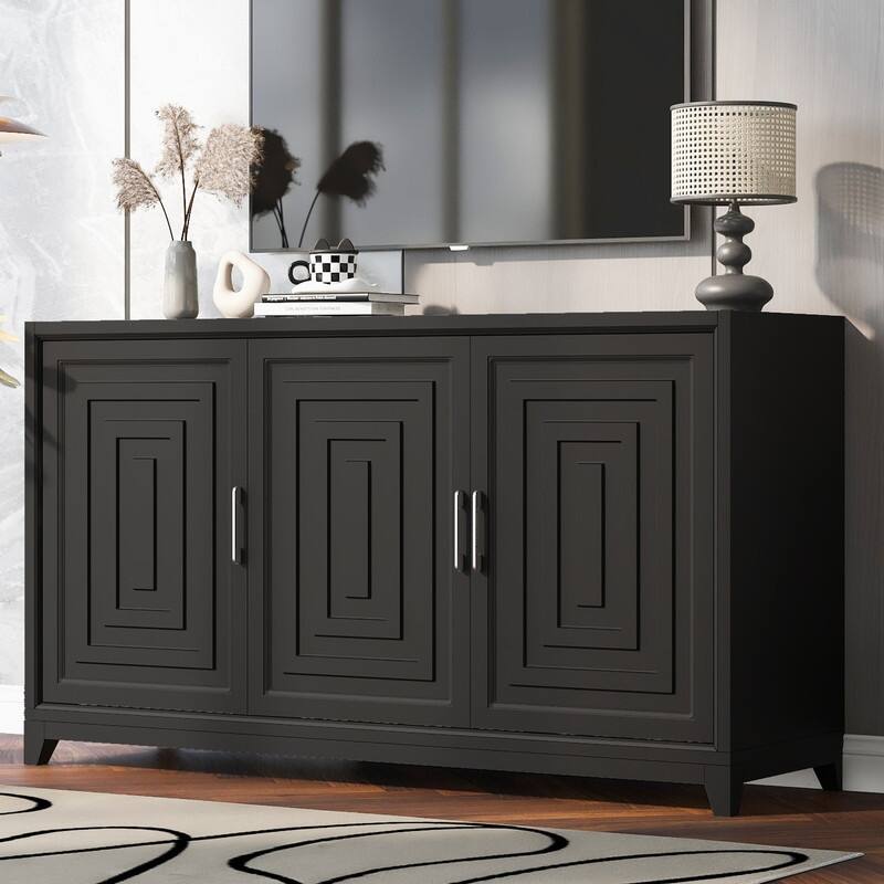 TV Stand for TVs up to 65 Inches, Modern Entertainment Center Media Console Cabinet with 2 Spacious Storage Space - Black