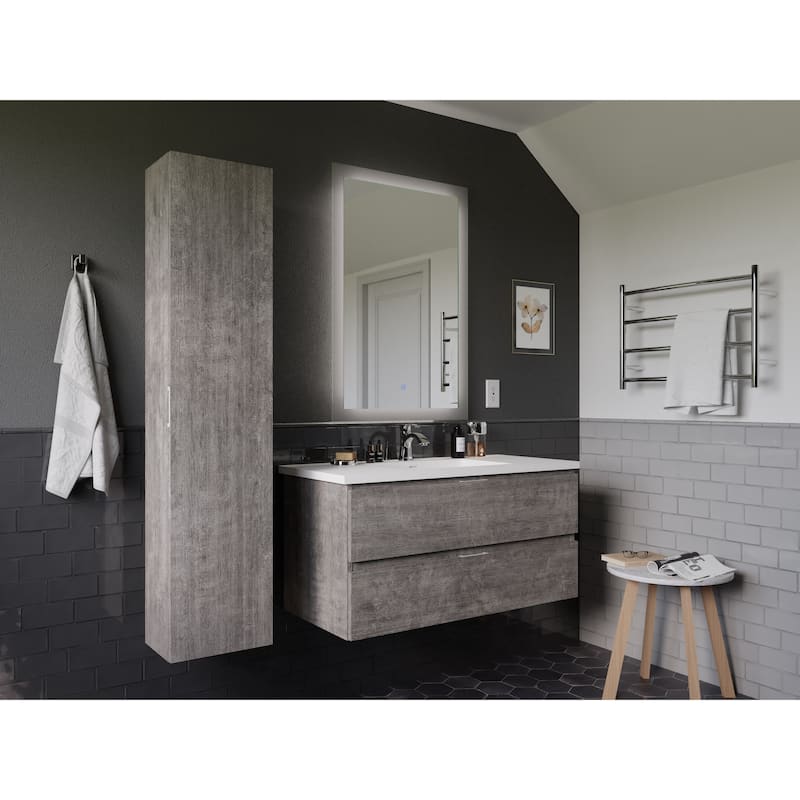 55 in. H x 12 in W Bath Vanity Side Cabinet in Rich Gray with 4 Sturdy Shelves - 9" x 12" x 55"