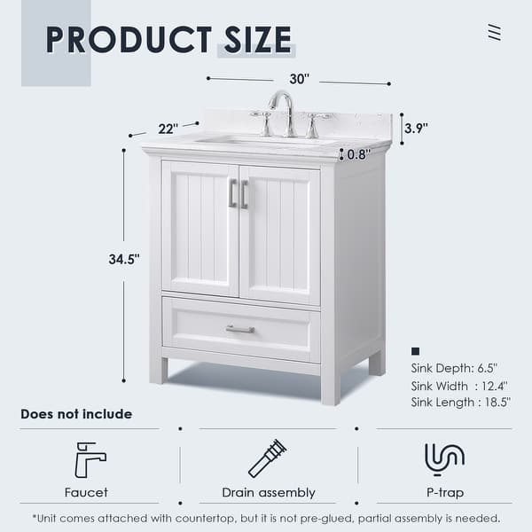 dimension image slide 1 of 3, Altair Isla Single Bathroom Vanity Set and Aosta White Countertop without Mirror
