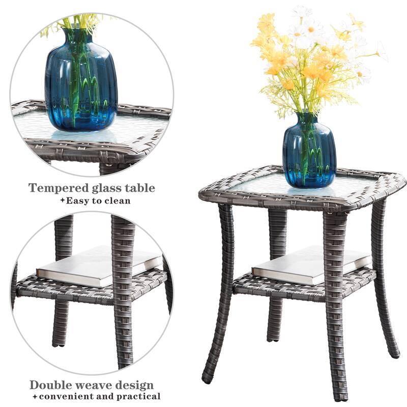 OVIOS 7-piece Wicker Sectional Sofa Swivel Rocking Chair Set With Fire Pit