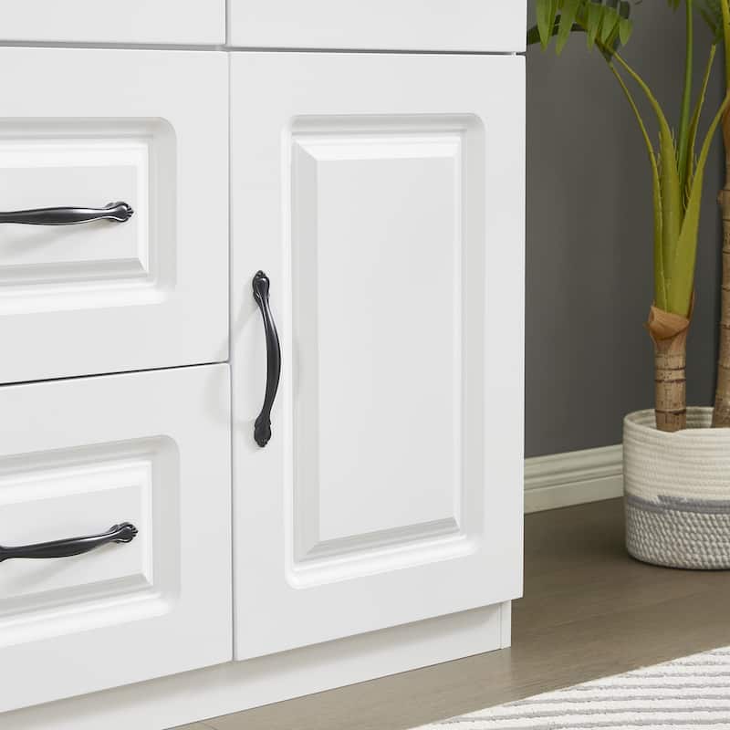 4 Door Armoire Wardrobe Closet with Drawer and Hanging Rod, Wooden Black Bedroom Armoire Closet, 70.87" H x 61.42" W x 20.47" D