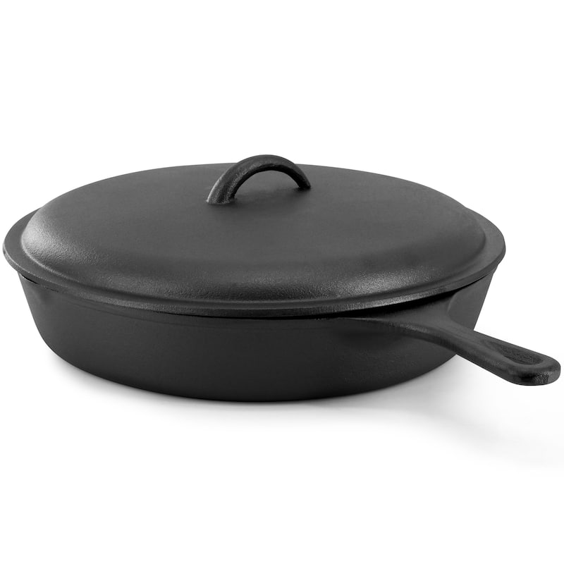 MegaChef 12 Inch Pre-Seasoned Cast Iron Skillet with Cast Iron Lid