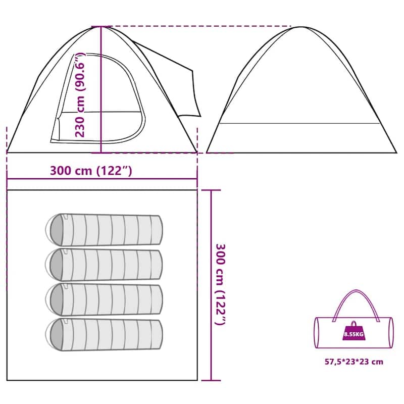 vidaXL Car Tent 4-Person Green Waterproof - 118.1 x 118.1 x 90.6"