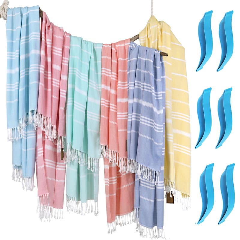6 Packs Turkish Beach Towel Pool Swim Towels Set Bulk Soft Cotton Extra Large Sand Free Quick