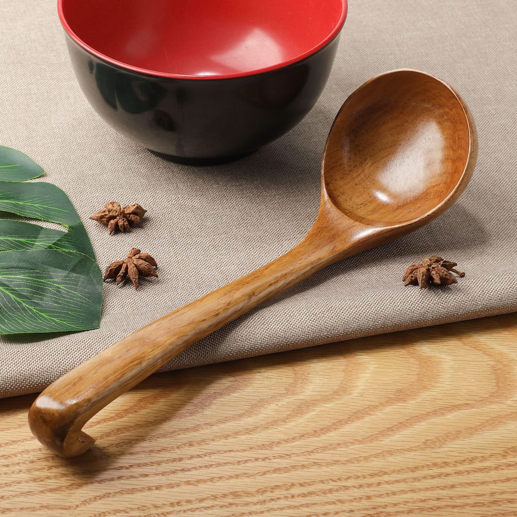 Wooden Ladle Spoons Natural Grain Kitchen Soup Spoon Dining Spoons 11" - Wood Color