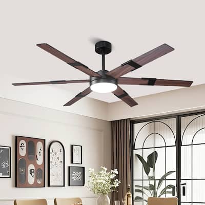 60 in.Smart Matte Black Integrated LED Dimmable Ceiling Fan with Light and Remote and APP Control