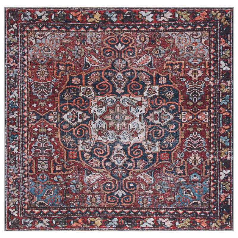SAFAVIEH Tucson Machine Washable Slip Resistant Kizzie Oriental Rug - 6' Square - Red/Navy