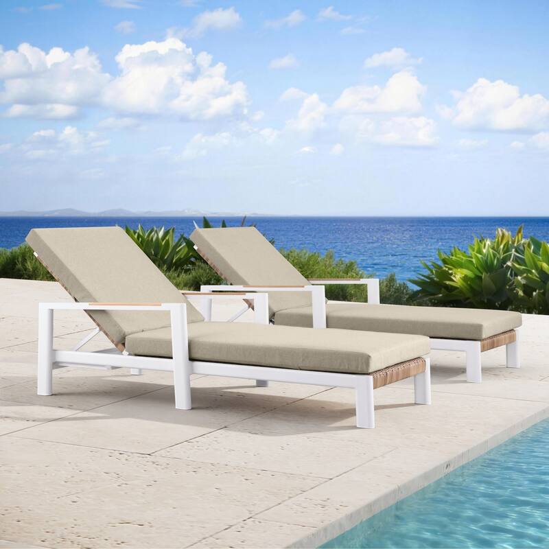 Arlo Teak & Wicker Aluminum Dual-Use Outdoor Chaise Lounge (Set of 2)