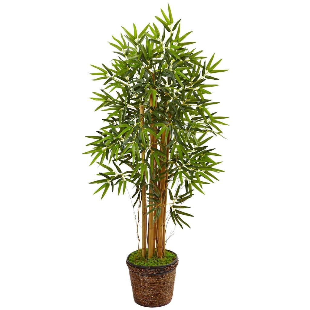 Bamboo Tree Indoor 4.5ft Artificial Plant in Rope Planter Home Office Decor - Green - 51-60 Inches