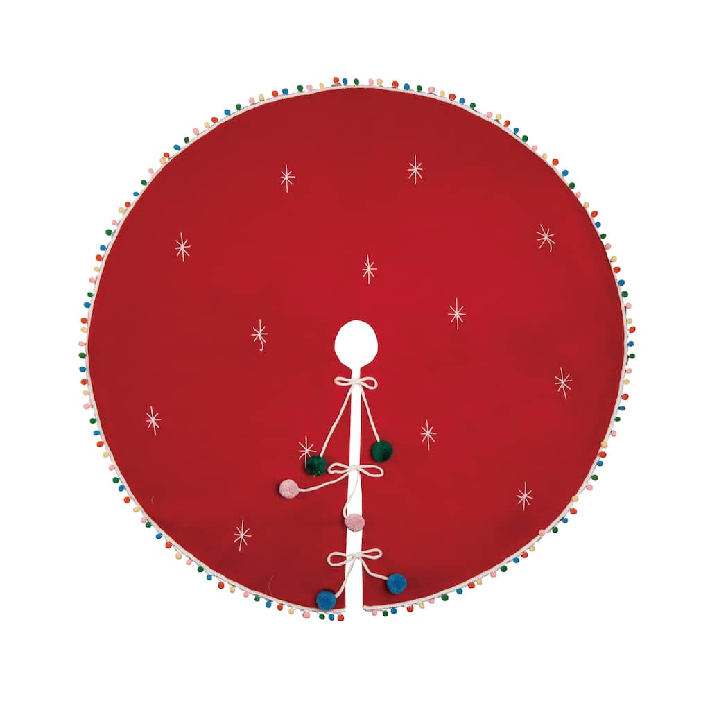 Transpac Polyester 49.21 in. Red Christmas Confetti Starlight Tree Skirt