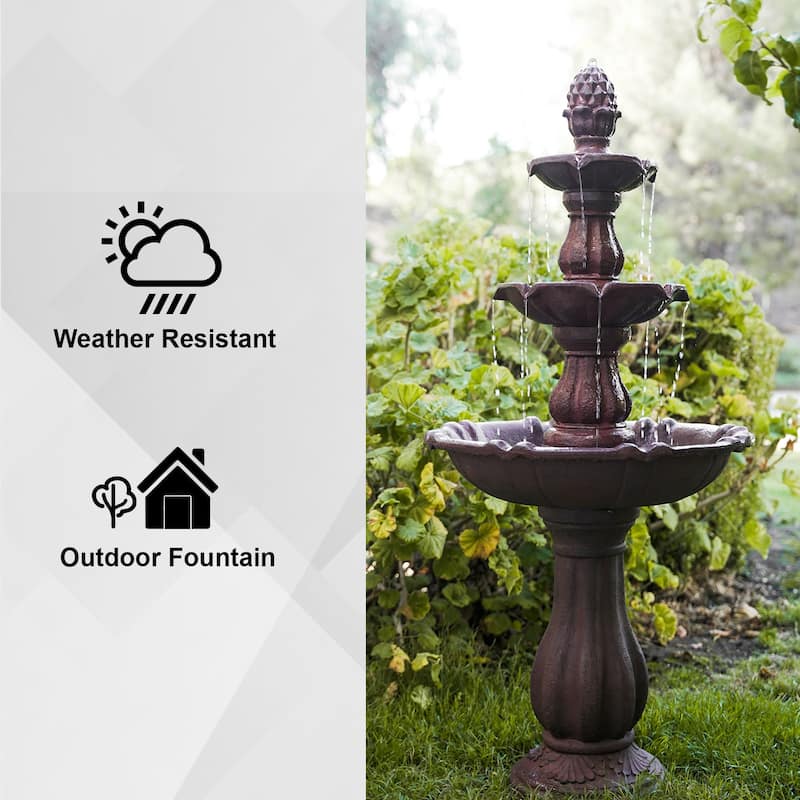 XBrand 3-Tier Water Fountain w/Pump & Pineapple Top, 51 Inch Tall, Large Outdoor Freestanding Waterfall Decor for Porch