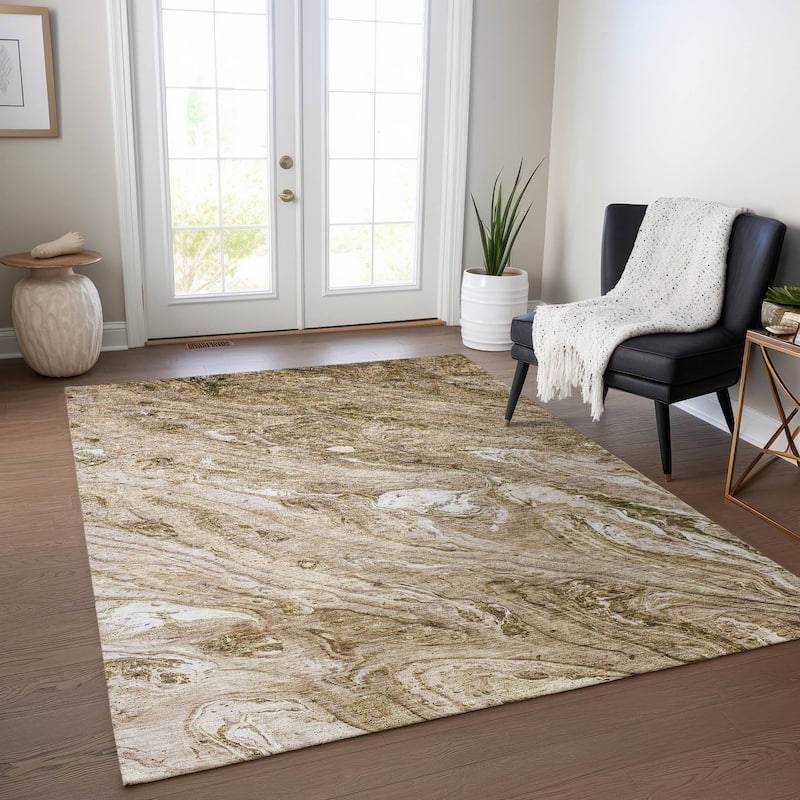 Machine Washable Indoor/ Outdoor Chantille Modern Abstract Rug - 3' x 5' - Brown