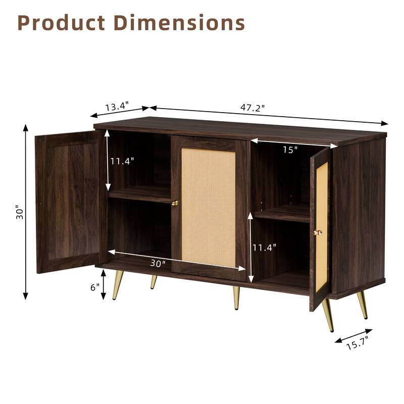 Futzca Storage Cabinet, Rattan Cabinet with Adjustable Shelf