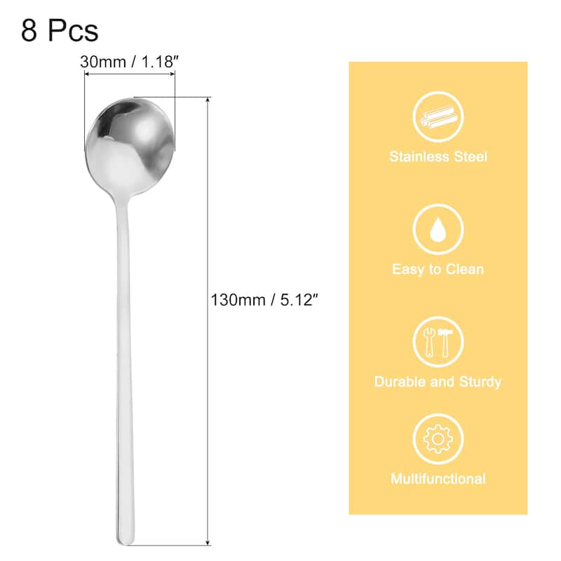 8Pcs 5" Stainless Steel Espresso Spoons Mini Coffee Spoon Teaspoon - Silver - 5 Inch