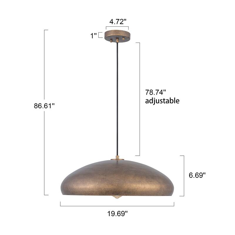 Industrial 1-Light Metal Dome Pendant Light for Kitchen Island, Dining Room