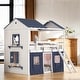 preview thumbnail 1 of 9, Full Size House Shaped Bunk Beds With Bed Curtains Blue