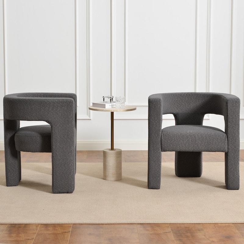KINWELL 28" Wide Boucle Upholstered Square Armchair (Set of 2)