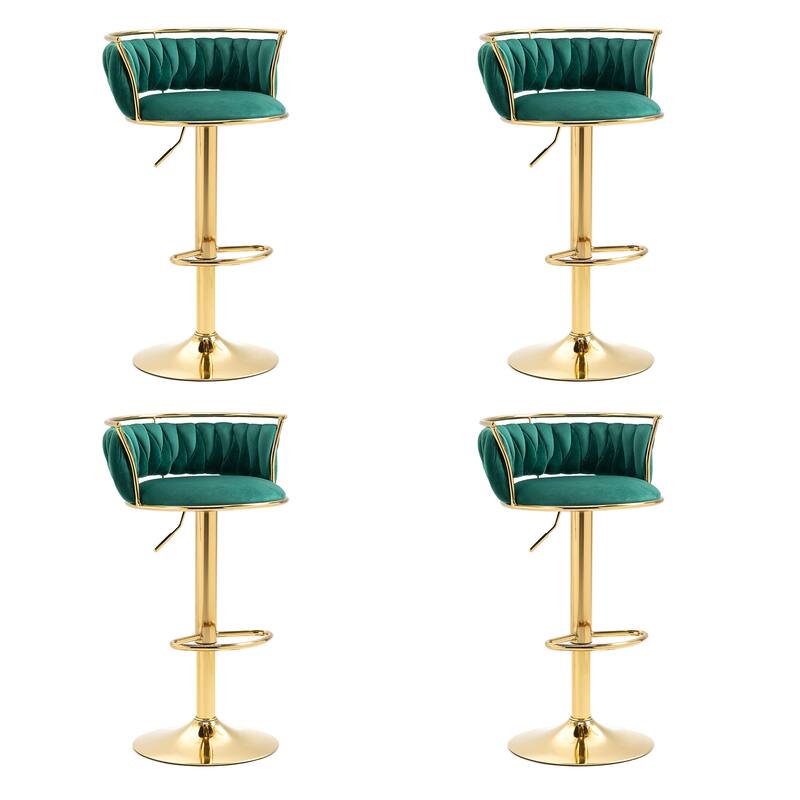 Velvet Upholstered Adjustable Bar Stool Swivel Counter Chair Set of 2