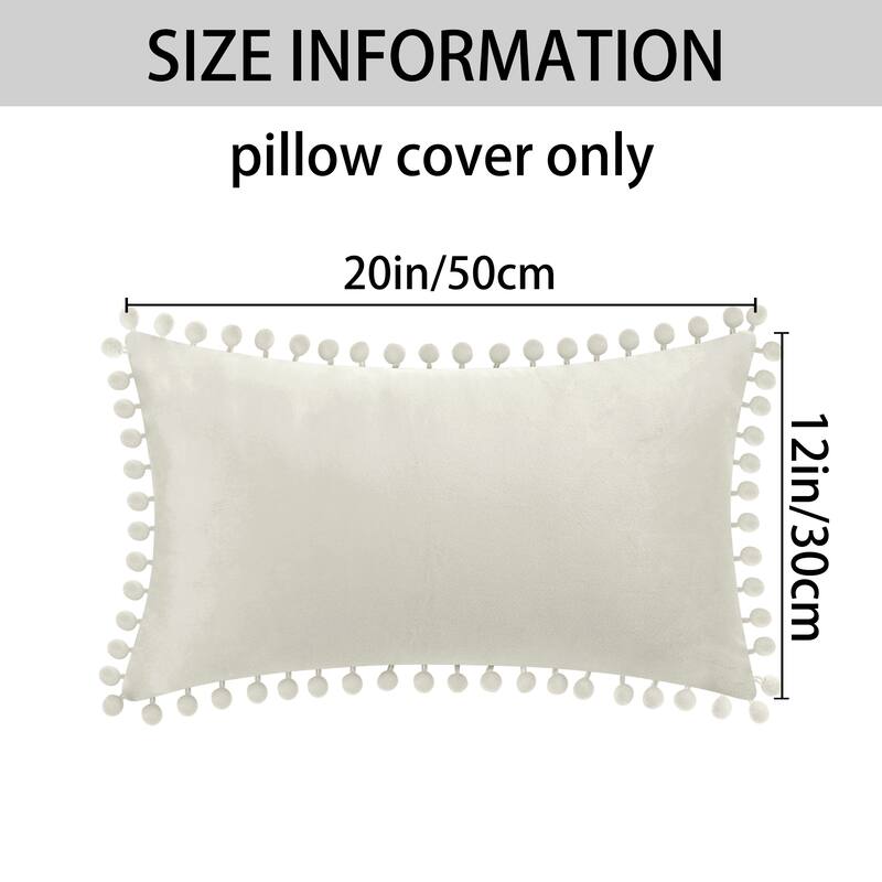 Pack of 2 Velvet Throw Pillow Covers with Pompoms Decorative Pillow Cases Fringe Cushion Covers Velvet Square Sham