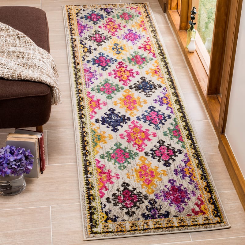 SAFAVIEH Monaco Joanne Distressed Boho Rug - 2'2" x 8' Runner - Ivory/Multi
