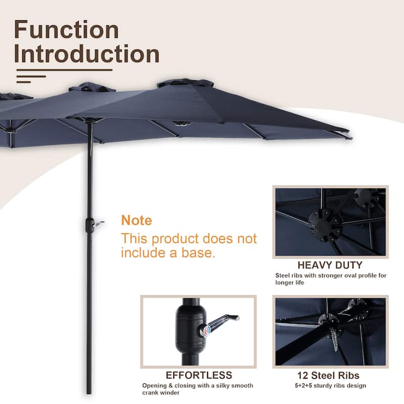 HOMEFUN 14.8 Ft Double Sided Outdoor Umbrella Rectangular Large with Crank