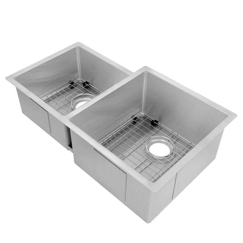 ZLINE 32" Jackson Undermount Double Bowl Scratch Resistant Stainless Steel Kitchen Sink with Bottom Grid (SRDL-32S) - 32 inch
