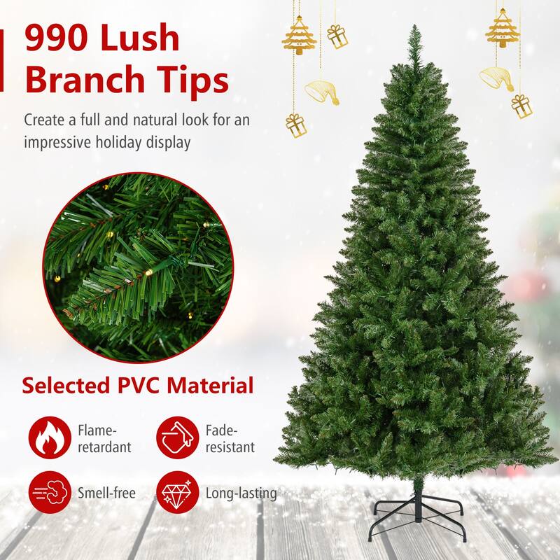Gymax Artificial Christmas Tree w/990 Branch Tips 1000 Warm White LED