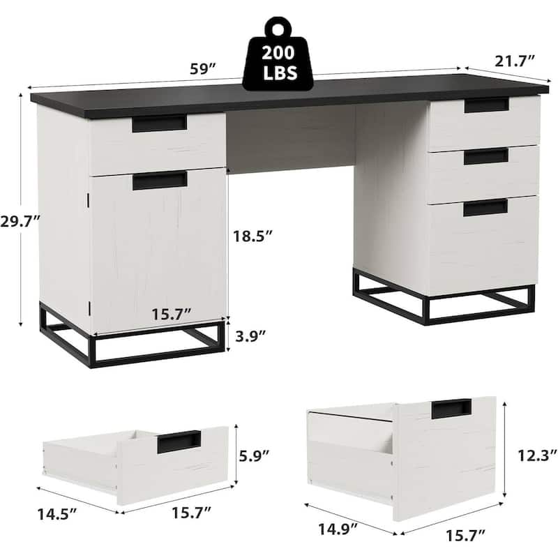 Executive Home Office Computer Desk with File Drawers and Storage Cabinet