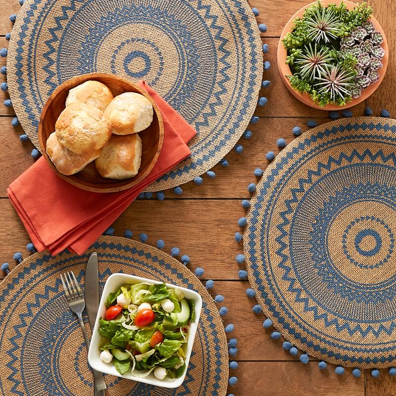 DII Block Print On Natural Round Jute Placemat (Set of 6)