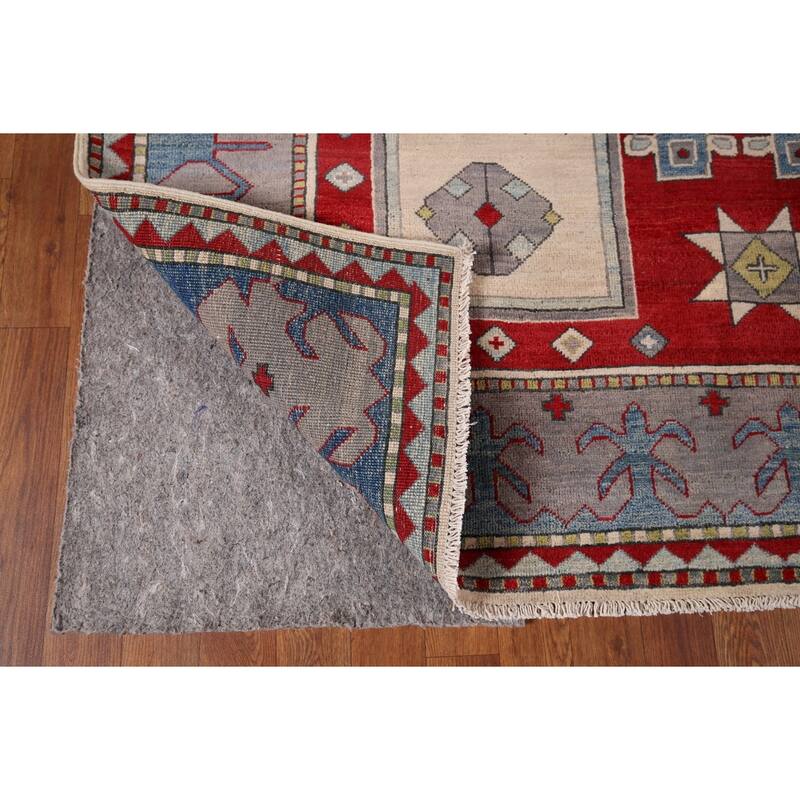 Geometric Kazak Rug Hand-Knotted Dining Room Wool Carpet - 6'0" x 8'2"