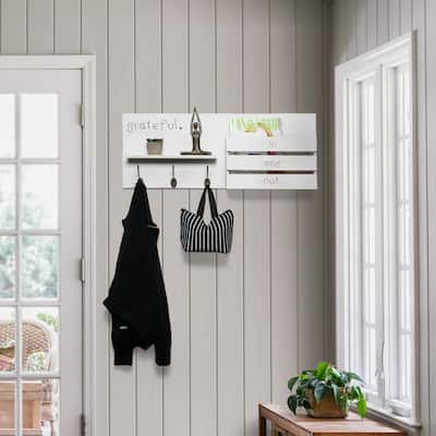 Addie Joy Wood Grateful Decorative Mail Organizer - Distressed White - 11.9" H x 29.5" L x 4.75" D
