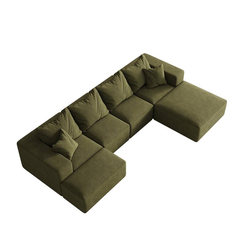 Upholstered Sectional Boneless Couch Set,Modular 132" L Shaped Sectional With 6 Pillows,Free Combination Sofa Couch