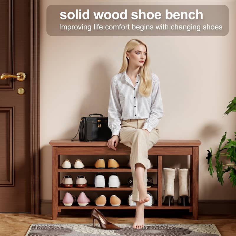 100% Solid Wood Front Door Shoe Rack, Closet Solid Wood Shoe Bench, Load-Bearing 550 Pounds, Hallway Shoe Rack With Space