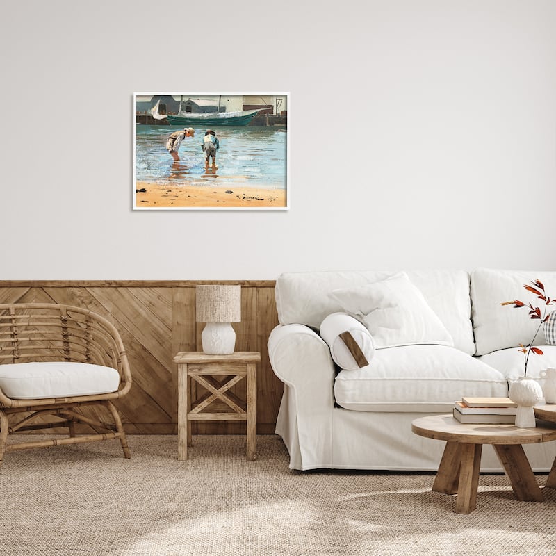 Stupell People Shoreline Beach Marina Searching Sea Life Framed Wall Art, Design by Lettered and Lined - Multi