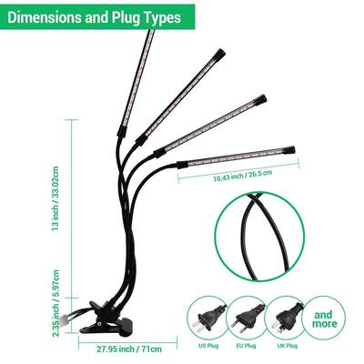 Grow Light 4 Head Adjustable Goose Neck for Indoor Plants - Black