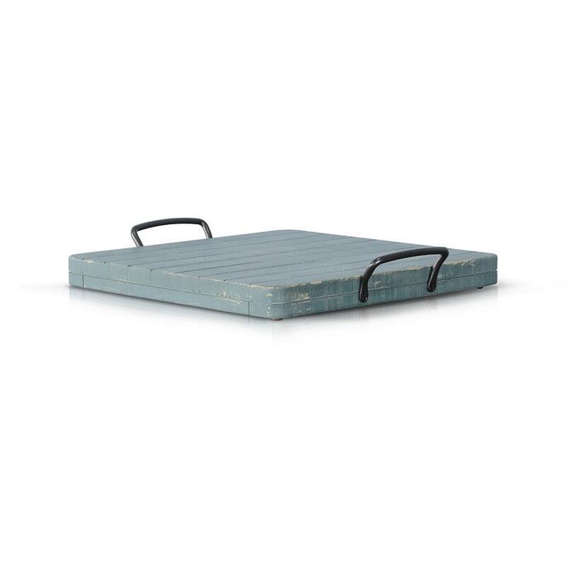 Rena Ottoman Tray with Metal Handle, 17 Inch Distressed Green Mahogany