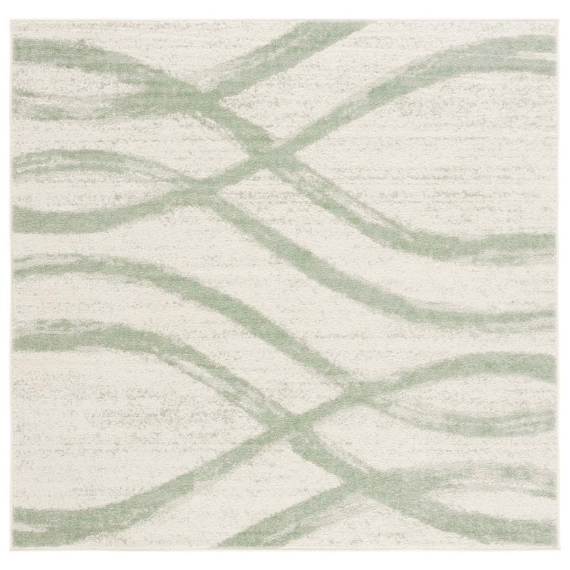 SAFAVIEH, Adirondack Vinni Modern Abstract Distressed Rug - 8' Square - Ivory/Sage