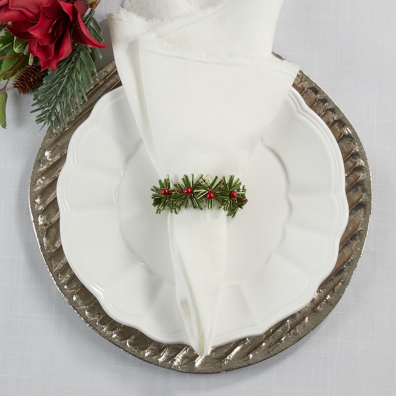 Napkin Rings With Beaded Flowers Design (Set of 4)