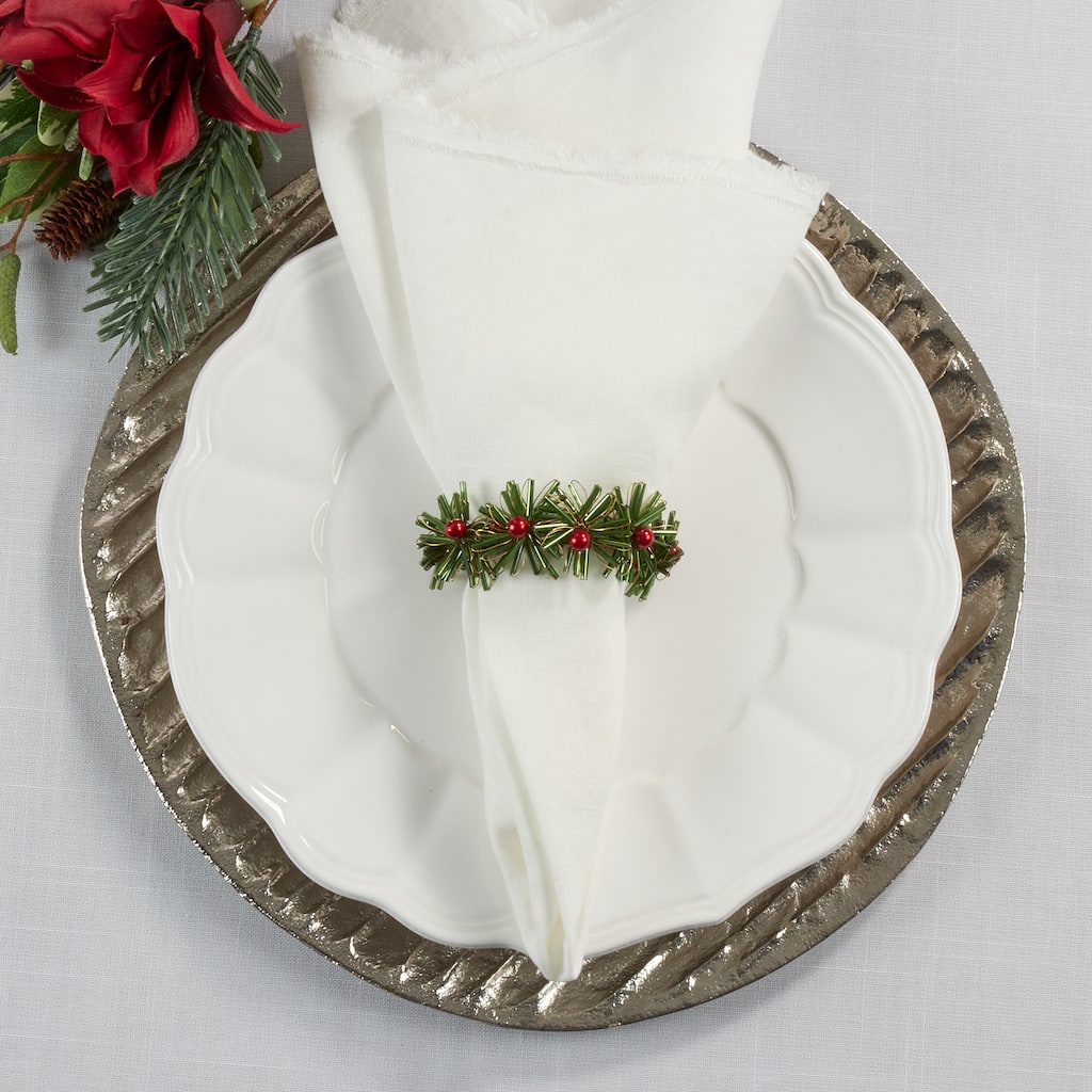 Napkin Rings With Beaded Flowers Design (Set of 4)
