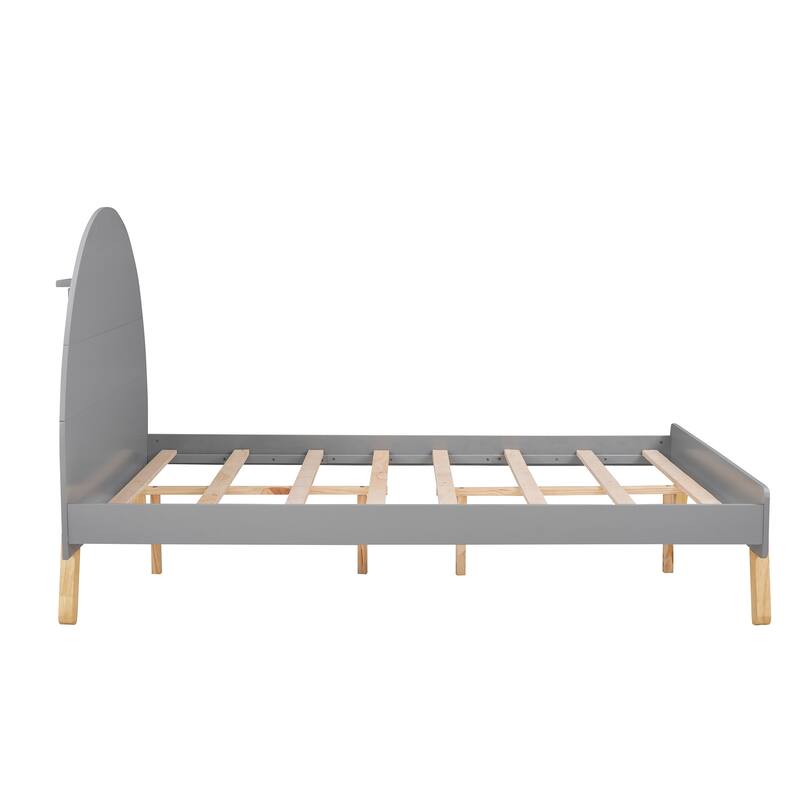 Full Size Platform Bed Toddler Bed with Shelf Behind Headboard Bed