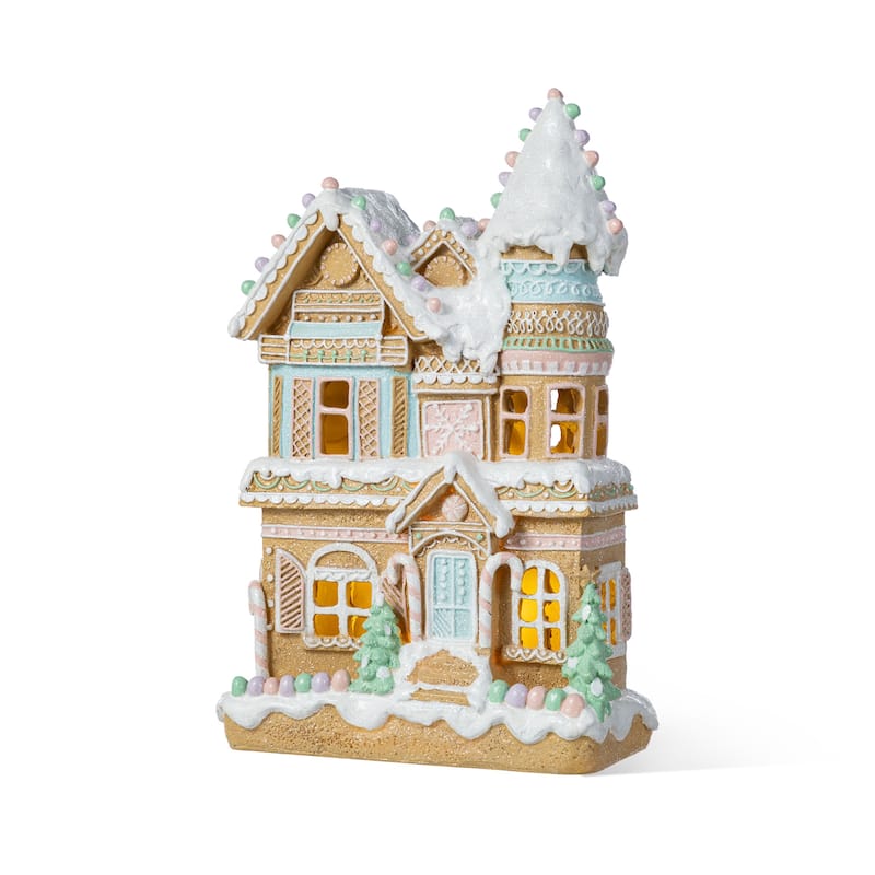 Glitzhome 12"H Resin Lighted Christmas Gingerbread House Village Table Decor