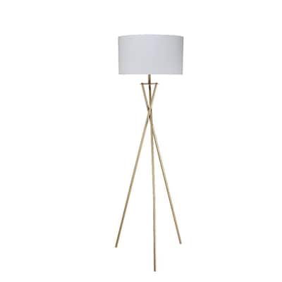 64.5" Tall "Ester" Mid-Century Metal Floor Lamp, Hourglass Design, Matte Gold
