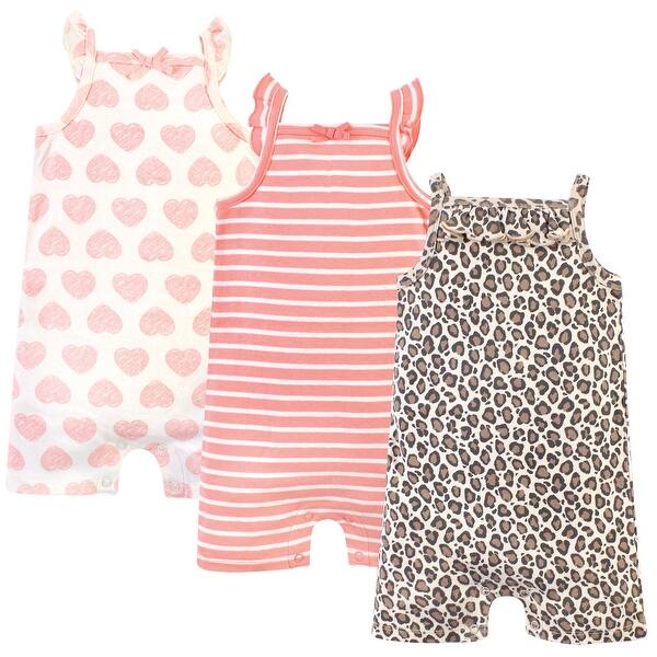 slide 1 of 1, Touched by Nature Baby Girl Organic Cotton Rompers 3pk, Leopard 0 - 3 Months - Pink