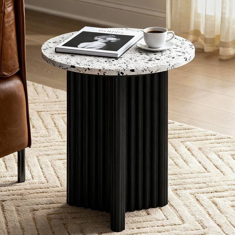 Marble-look Top Round Side Table Pedestal End Table