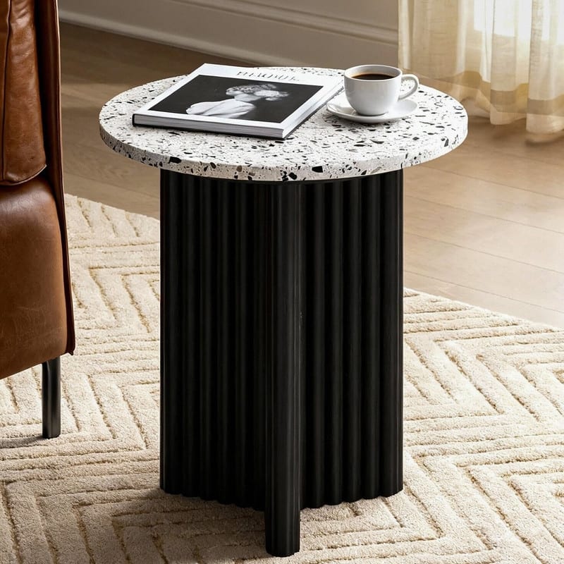 Marble-look Top Round Side Table Pedestal End Table