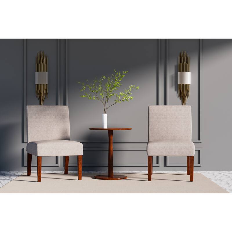 Round Wood Side Table & Dining Chairs Set Breakfast Nook with 2 Upholstered Fabric Beige Dining Chairs