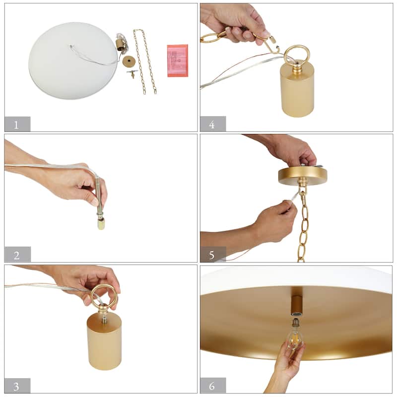 Modern 1-Light Chandelier White Gold Oversized Pendant Light Disc Kitchen Island Light for Dining Room - 33.5 " × 12 "