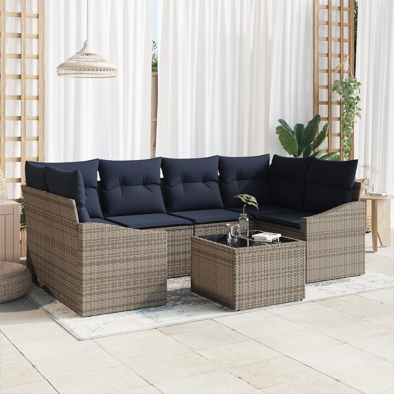 vidaXL 7 Piece Garden Sofa Set with Cushions - 92.1×48.6×27.2 - Grey