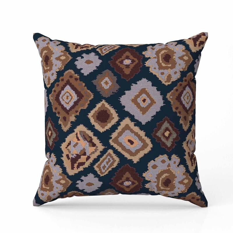 Ikat Diamond Indoor/Outdoor Reversible Throw Pillow Blue and Brown