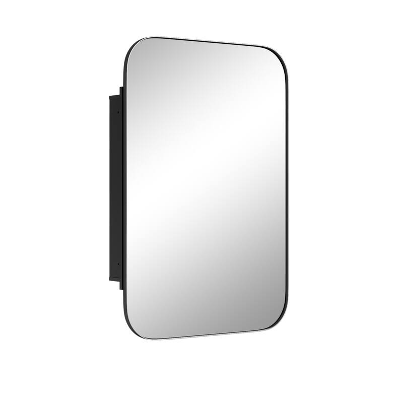 HomeRoots 24" Black Metal Framed Bathroom Vanity Mirror With Cabinet - 16.00 in. x 24.00 in. x 2.00 in.